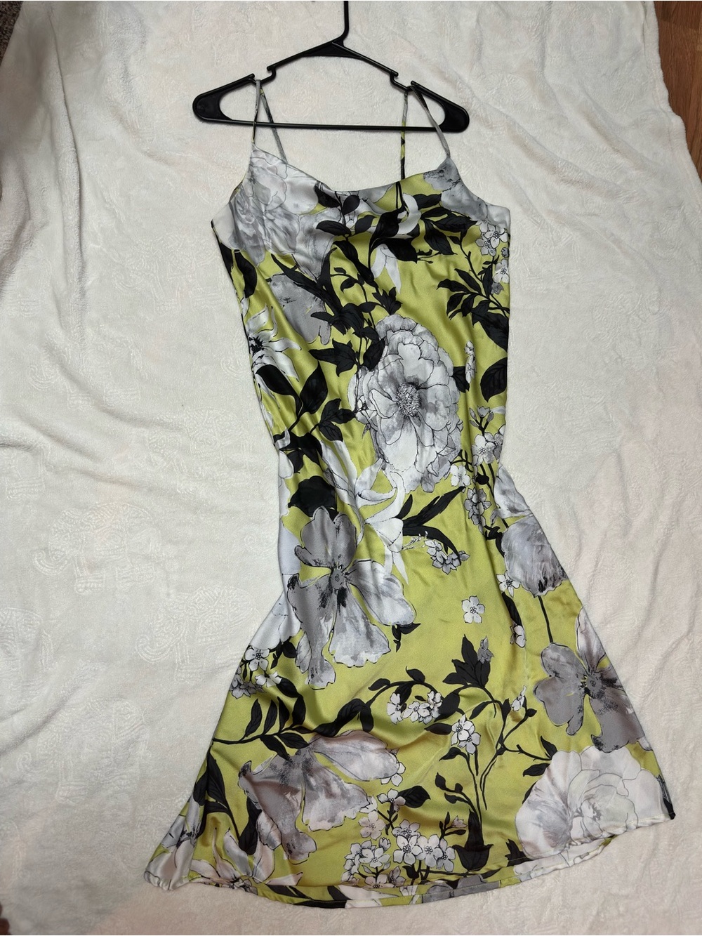 Sara Michelle Lime Green Floral Satin Slip Midi Dress
